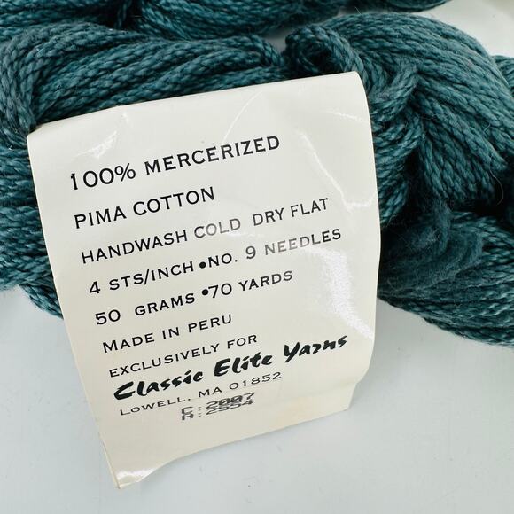 4 Classic Elite Yarns NEWPORT 100% Mercerized PIMA Cotton Blue Green #2007 - Picture 5 of 6